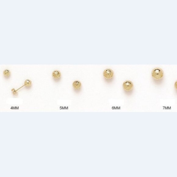 Solid 14k Yellow Gold Half Diamond Cut Ball Stud Push Back Butterfly Earrings - Picture 2 of 6